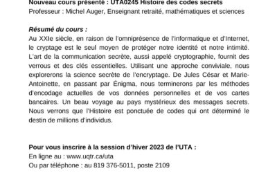 Université du troisième âge (UTA) – Vous pouvez vous inscrire maintenant pour le cours offert à St-Tite