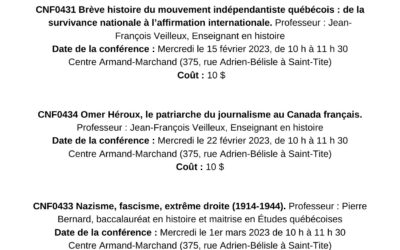 Université du troisième âge (UTA) – Vous pouvez vous inscrire maintenant pour les conférences offertes à St-Tite